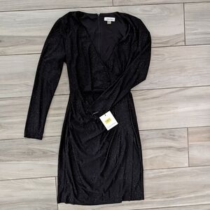 Calvin Klein Black Sparkly V Neck Wrap Dress